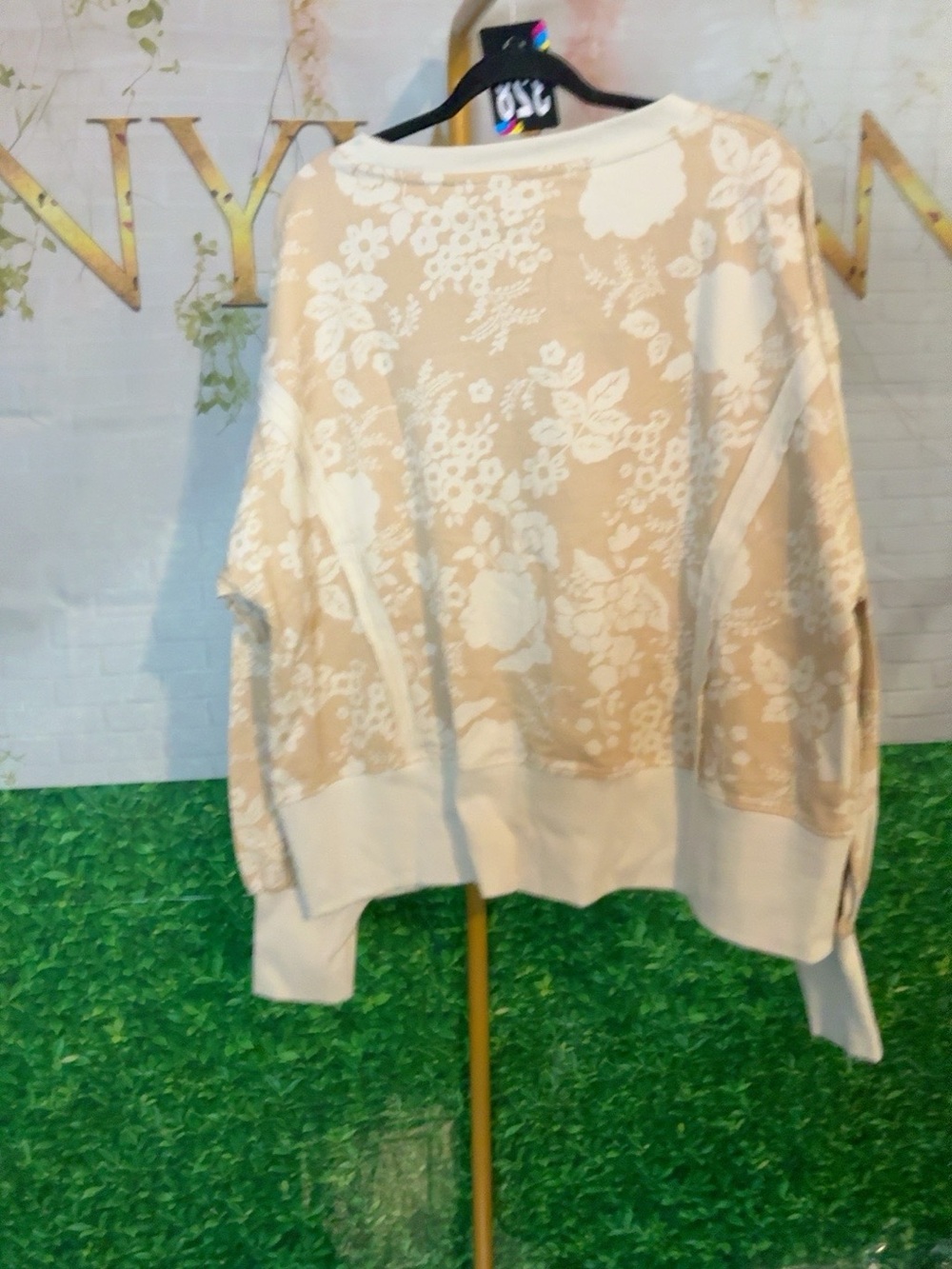 Simply Southern Floral Print Beige Pullover sweatshirt with Flag Detail - Picture 6 of 6